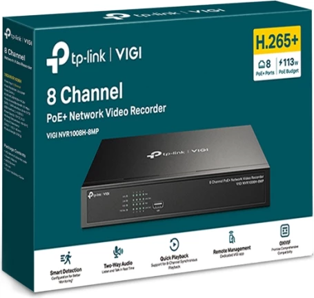 Regjistrues video rrjeti (NVR) TP-LINK VIGI NVR1008H-8MP, 8-kanal PoE+, 4K HDMI, deri 10TB, i zi