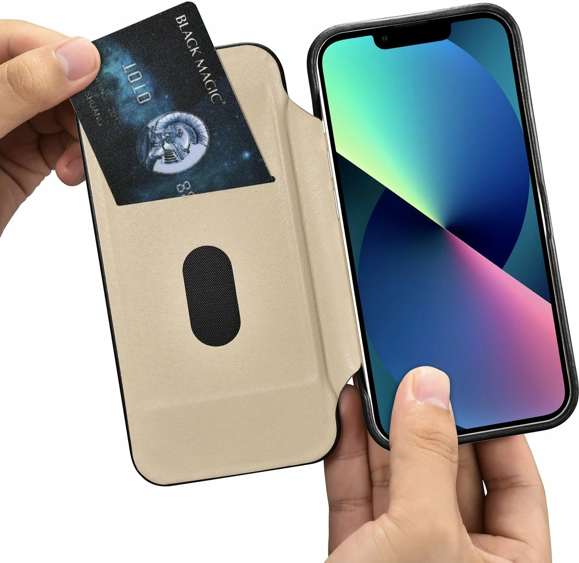 Mbështjellës iCarer Oil Wax Premium Leather Folio për iPhone 14 Plus, MagSafe, i zi