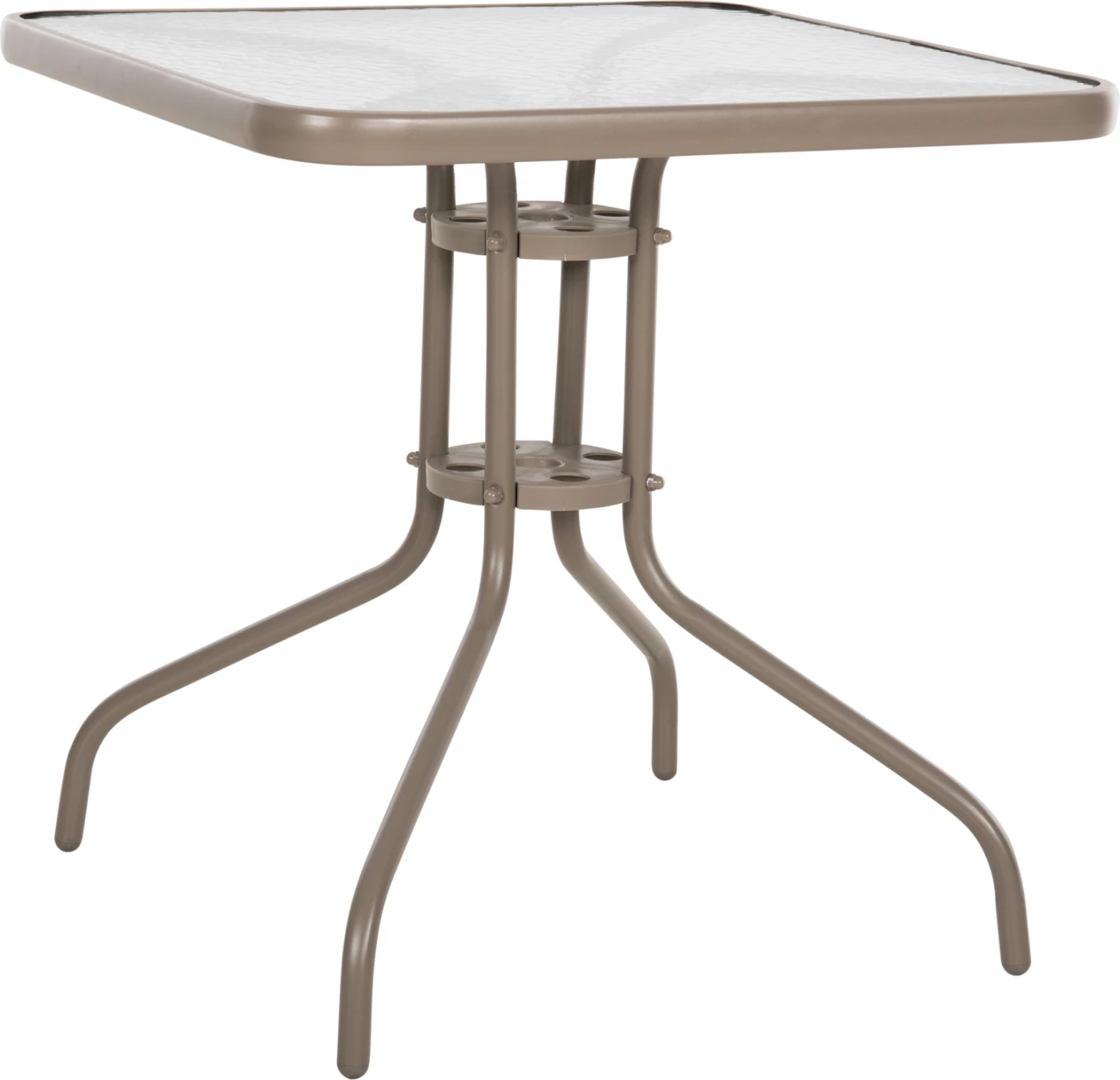 Tavolinë e jashtme katrore FIGO FH5036.04, ngjyrë shampanjë, metal-xham, 70x70x72.5 cm