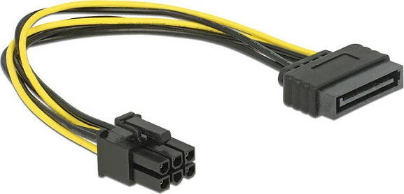 Kabëll adaptues rryme DeLOCK 82924, SATA në PCI-E 6-pin, 0.21 m, zi/verdhe