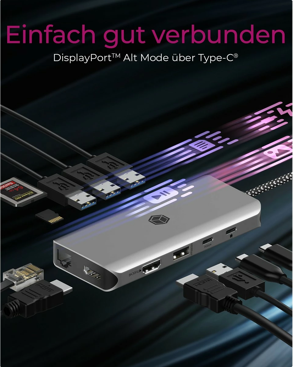 Docking station ICY BOX IB-DK4061-CPD, USB Type-C, 100W, HDMI, Ethernet, gri