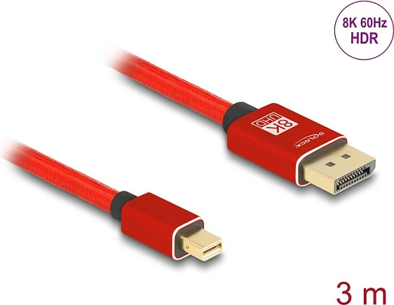 Kabl Mini DisplayPort në DisplayPort DeLOCK, 3 m, 8K 60Hz, i kuq