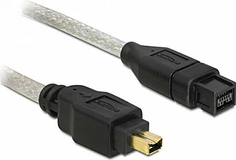 Kabllo FireWire DeLOCK A/B 1m, 4-pin në 9-pin, Male/Male, Gri