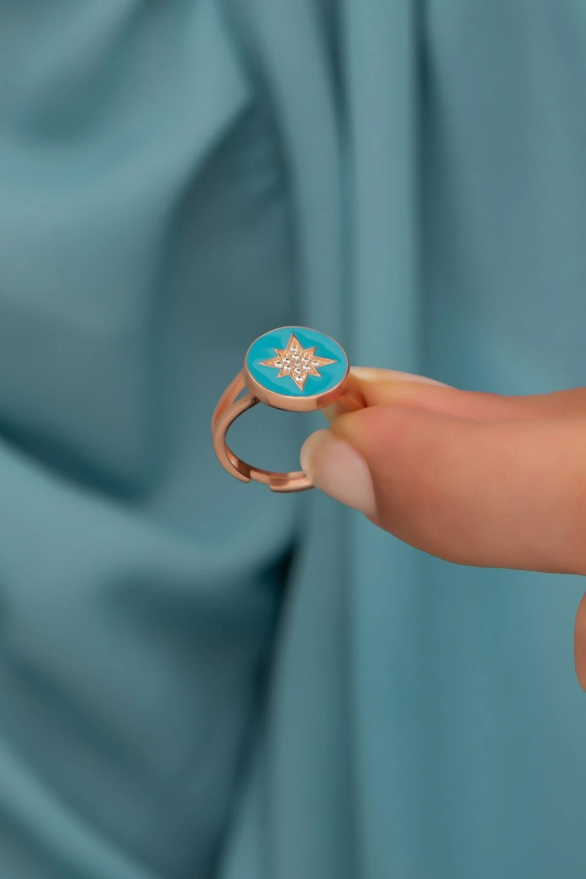 Unazë argjendi Jumeon, ngjyrë rozë ari dhe turquoise, NRZ99702