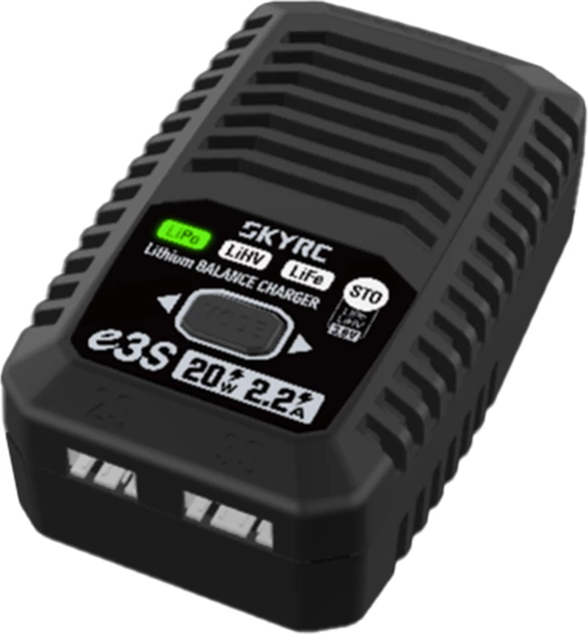 Karikues baterish SkyRC e3S SK-100219-01 2S/3S 20W për LiPo/LiHV/LiFe me balancer, i zi