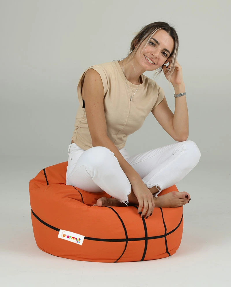 Puf kopshti për fëmijë, formë basketbolli, ngjyrë e kuqe qeramike, Atelier del Sofa