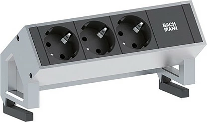 Zgjatues tavoline Bachmann DESK2, 3x prizë Schuko, 16A, 230V, GST18, zi/gri