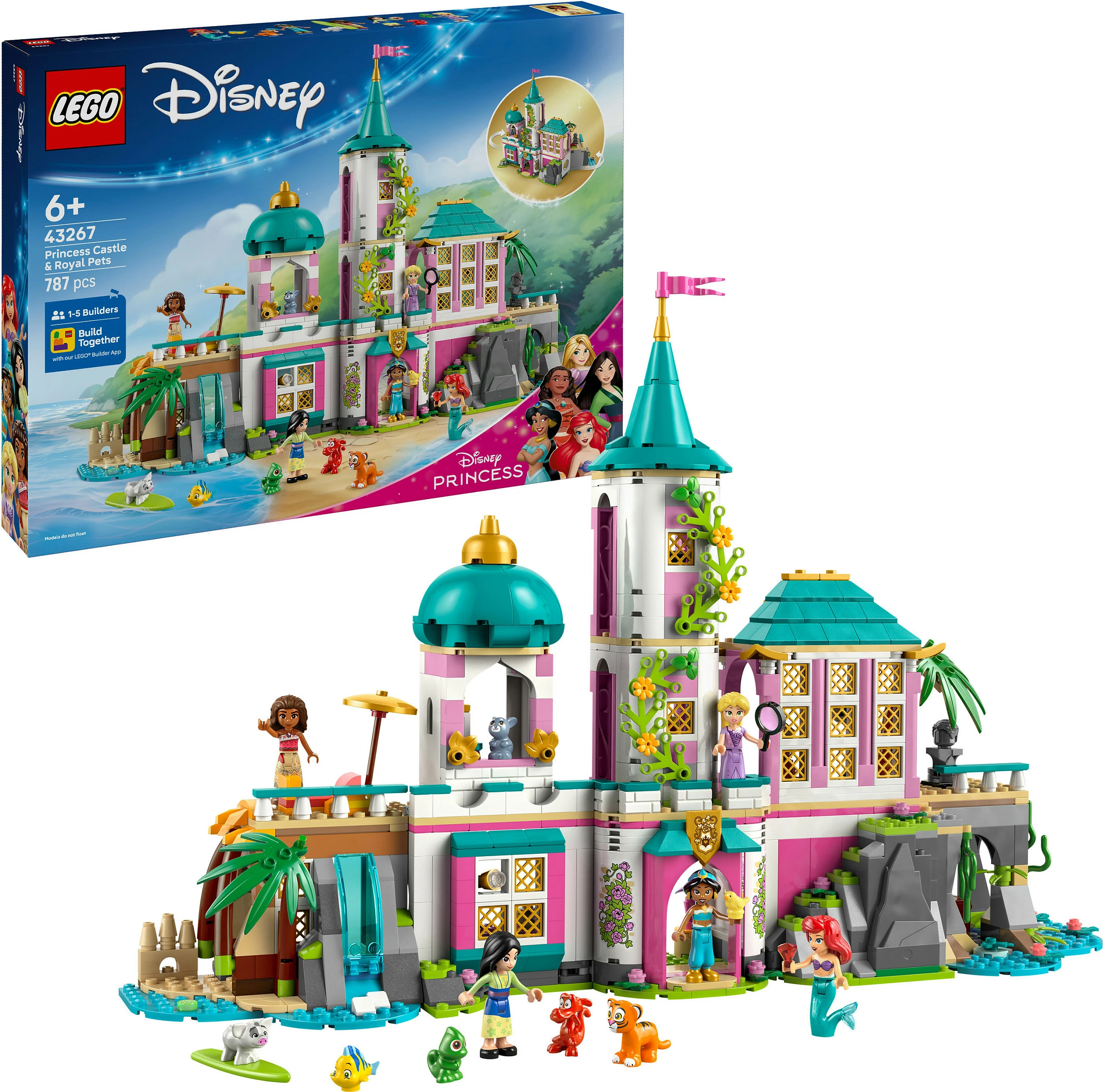 Set ndërtimi LEGO Disney Princess 43267 Princess Castle & Royal Pets, 787 copë, shumëngjyrësh