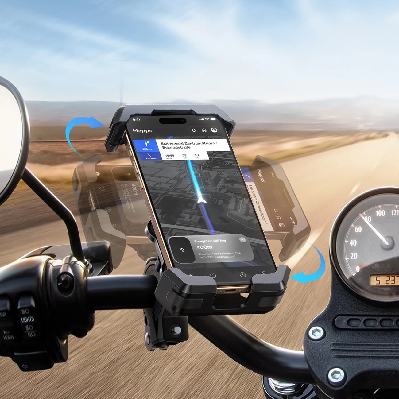 Mbajtës timoni për celular Joyroom JR-ZS428, shok-rezistent, rrotullim 360°, për biçikletë/motoçikletë/skuter, 4.7-7 inch, i zi