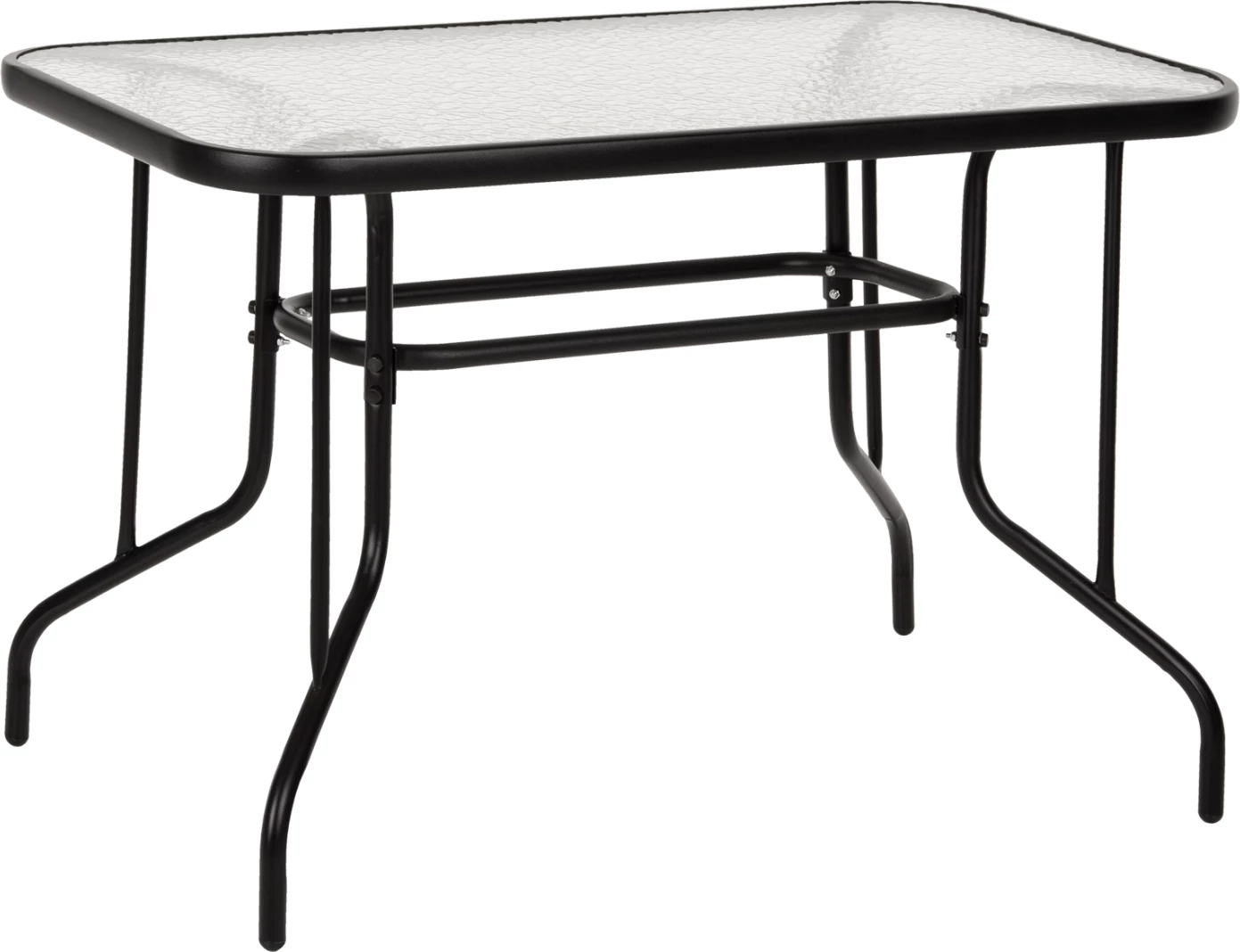 Tavolinë metalike për jashtë ADAM, e zezë, me sipërfaqe xhami të forcuar, 110x60x71 cm