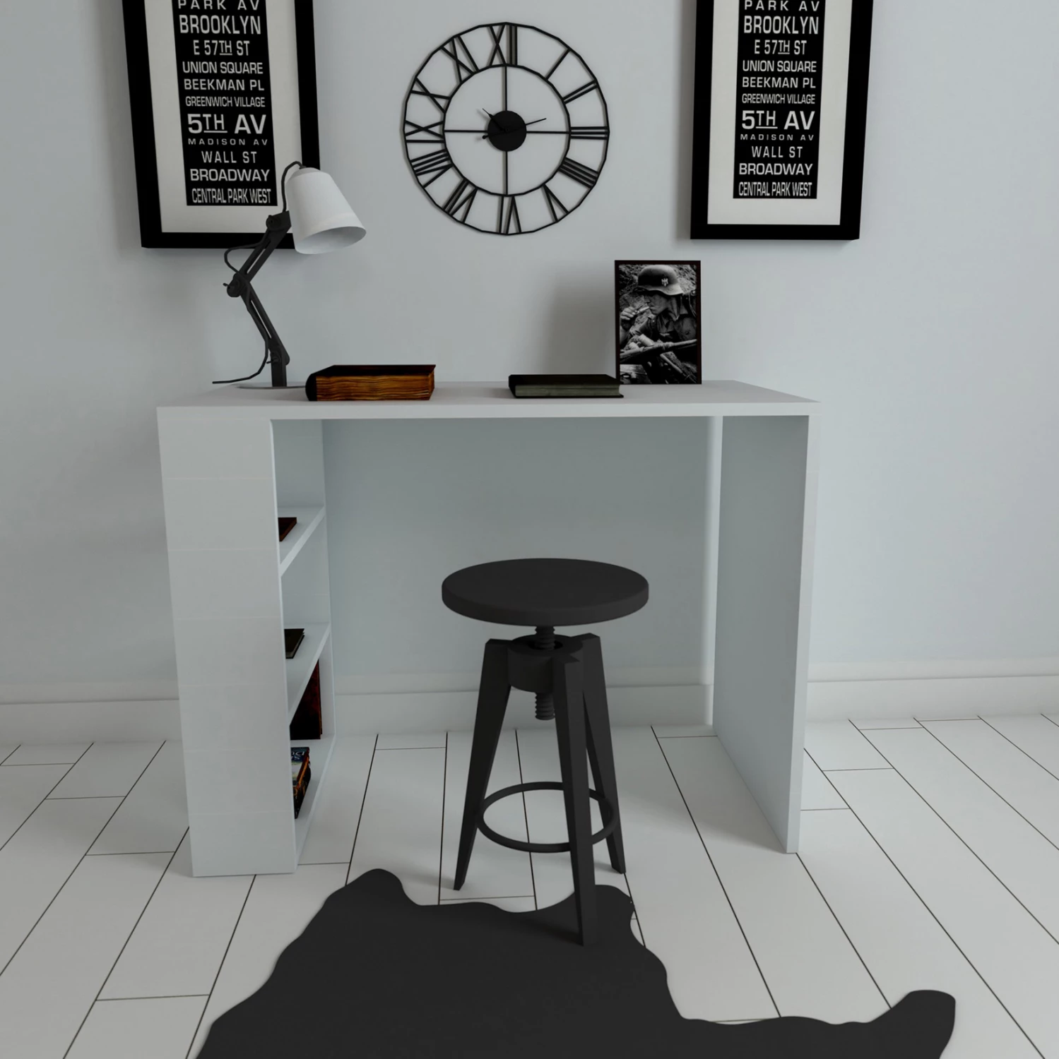 Tavolinë zyre melamine, ngjyrë e bardhë, FH8884.01, 90x50x70 cm