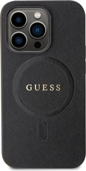 Mbështjellës Guess GUHMP14LPSAHMCK për iPhone 14 Pro, Saffiano MagSafe, i zi