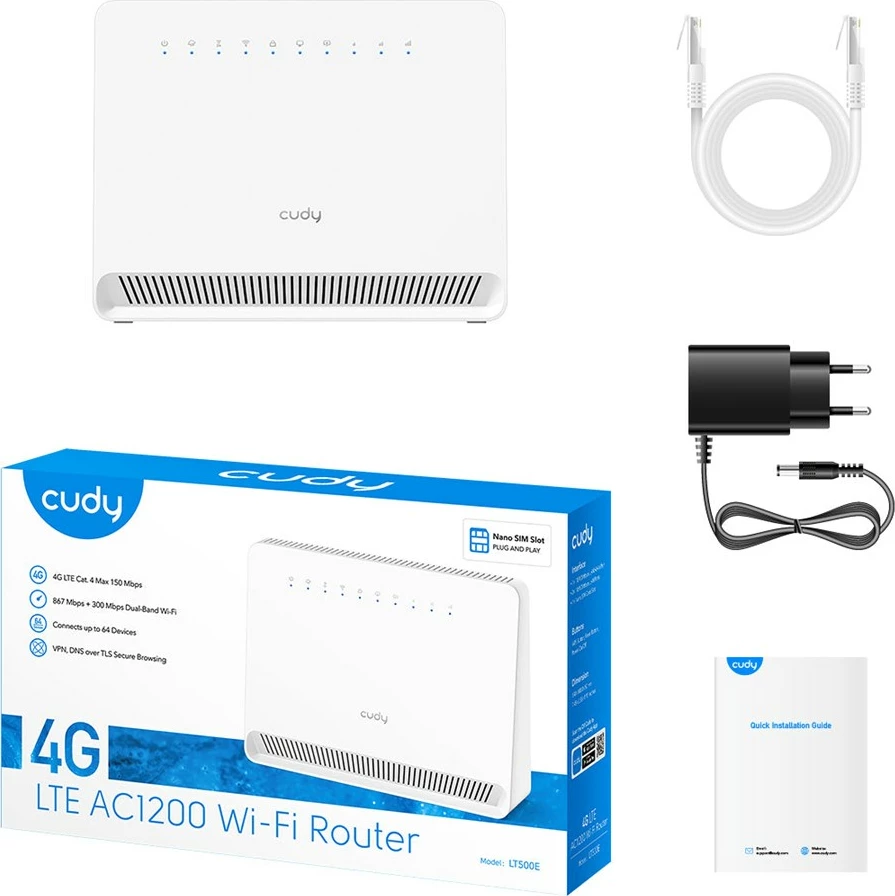 Ruter wireless Cudy LT500E, 4G, Dual-band, i bardhë