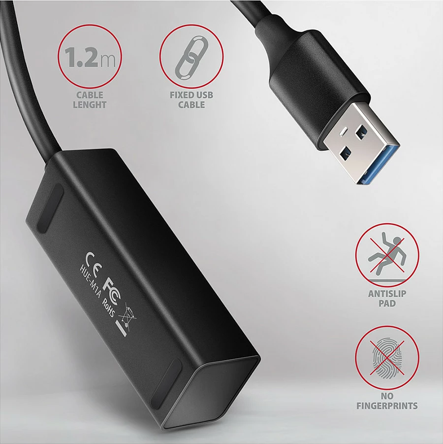 USB hub Axagon HUE-M1AL, 4x USB-A 3.2 Gen 1, kabllo 1.2 m, argjend
