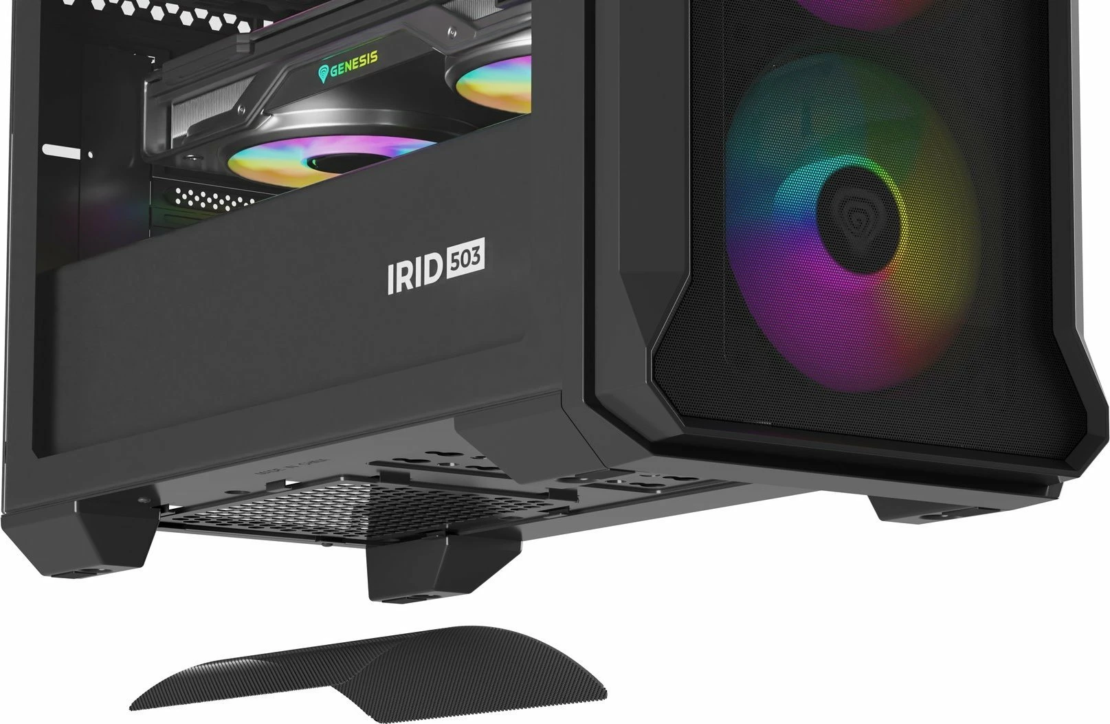 Kasë GENESIS Irid 503 ARGB V2 NPC-1559 Micro Tower, Micro-ATX/Mini-ITX, x4 ventilatorë ARGB 120mm, e zezë