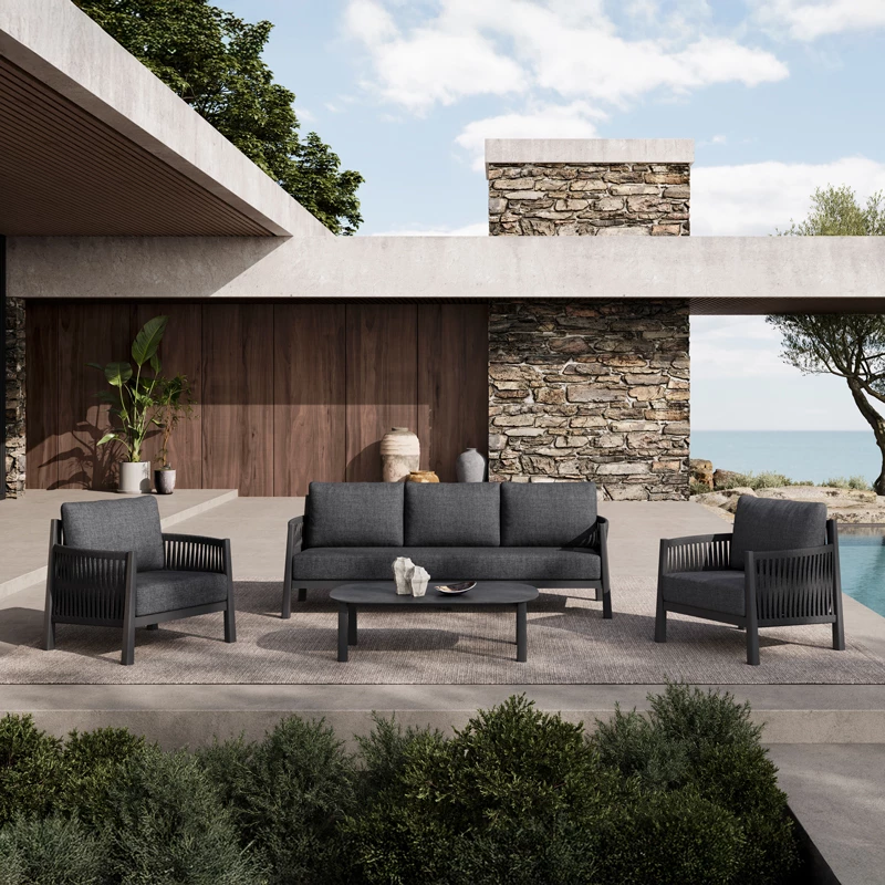 Set salloni për jashtë Feralda, alumin, litar poliestër, ngjyrë gri e errët