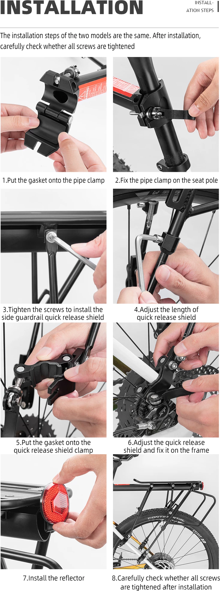 Raft biçiklete Rockbros 33210004001 me rafte dhe dritë LED, e zezë