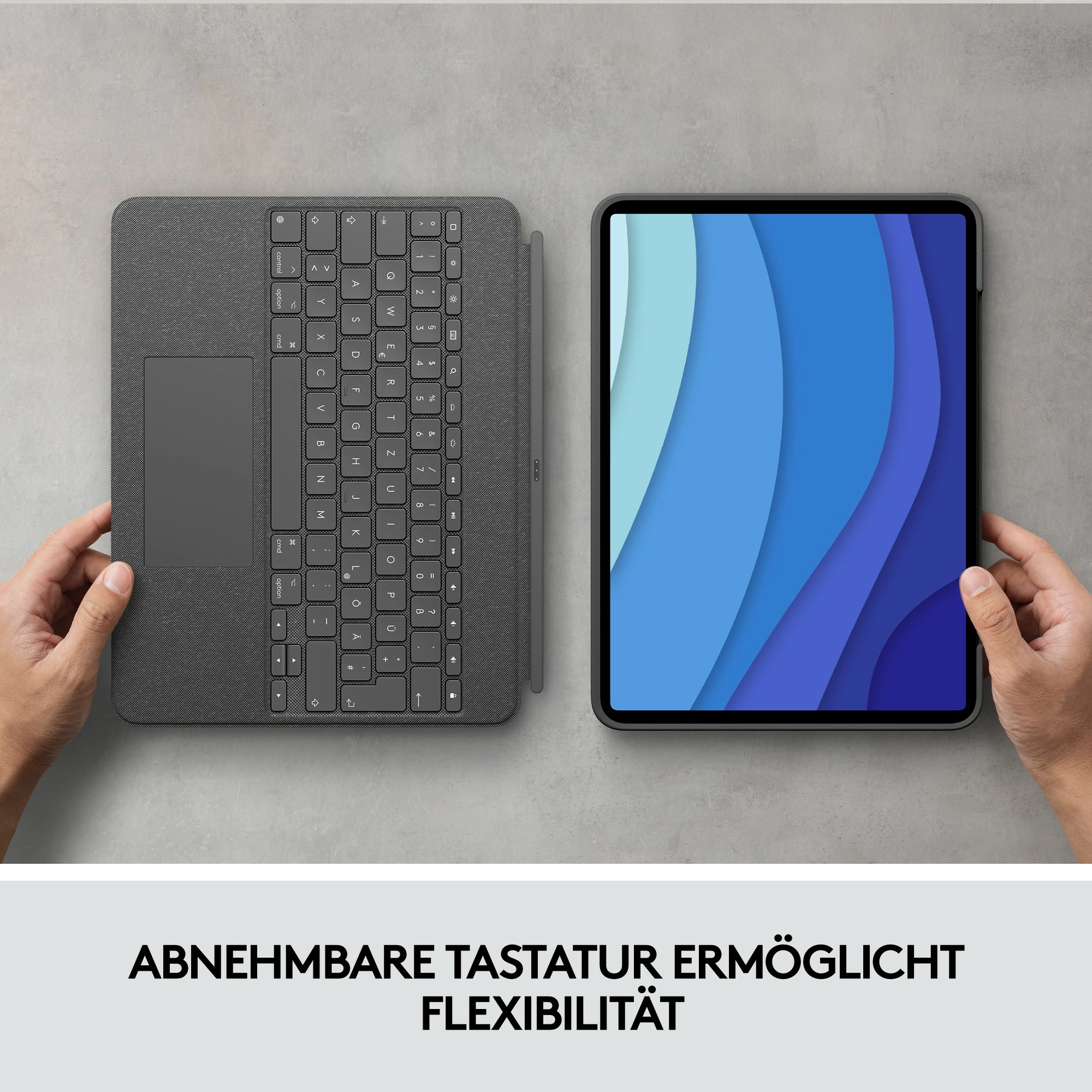 Tastierë me trackpad Logitech Combo Touch, QWERTY UK International, për iPad Pro 12.9, Oxford Grey