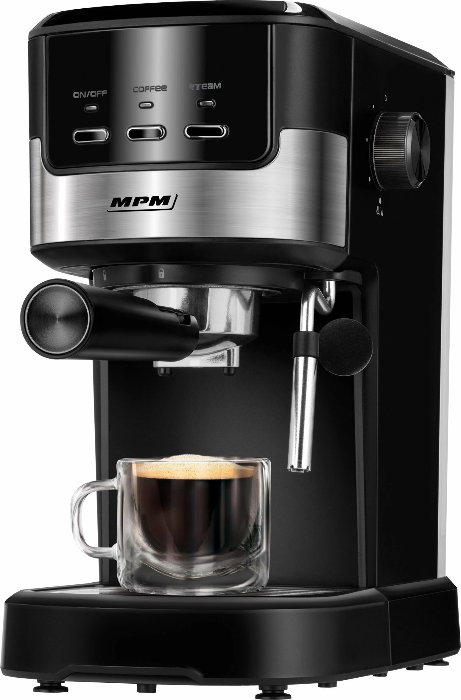 Makinë espresso MPM EK-010-30 (MKW-13M), 1100W, 15 bar, rezervuar 1.2L, e zezë
