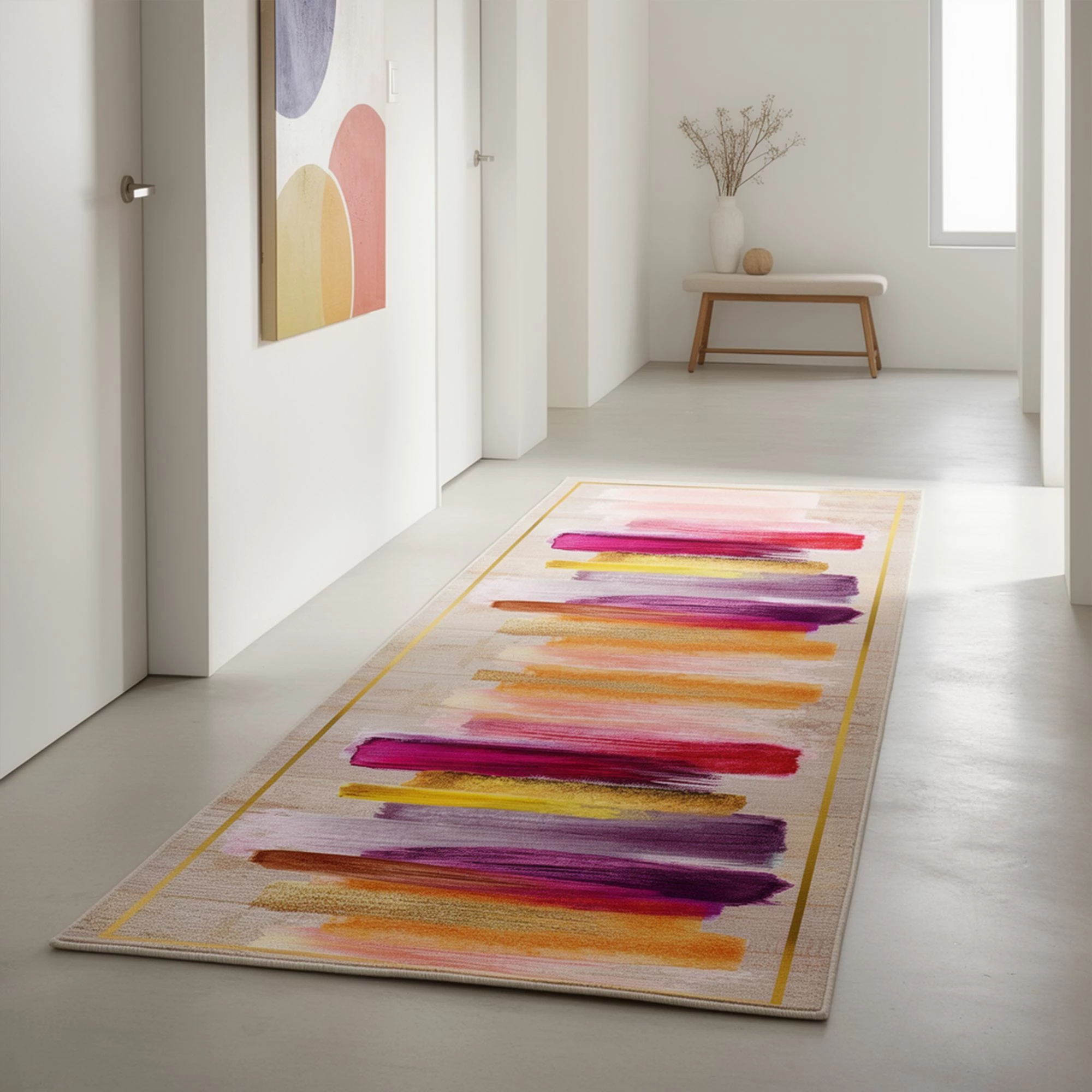 Qilim (80 x 250), Conceptum Hypnose, Wooylk0099, krem, portokalli, e verdhë, fuchsia