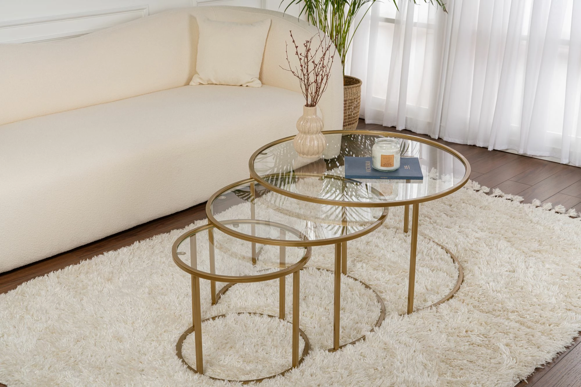 Set tavolinash kafe Nordure, Aurum - 80, 60, 42 - ngjyrë ari, transparente
