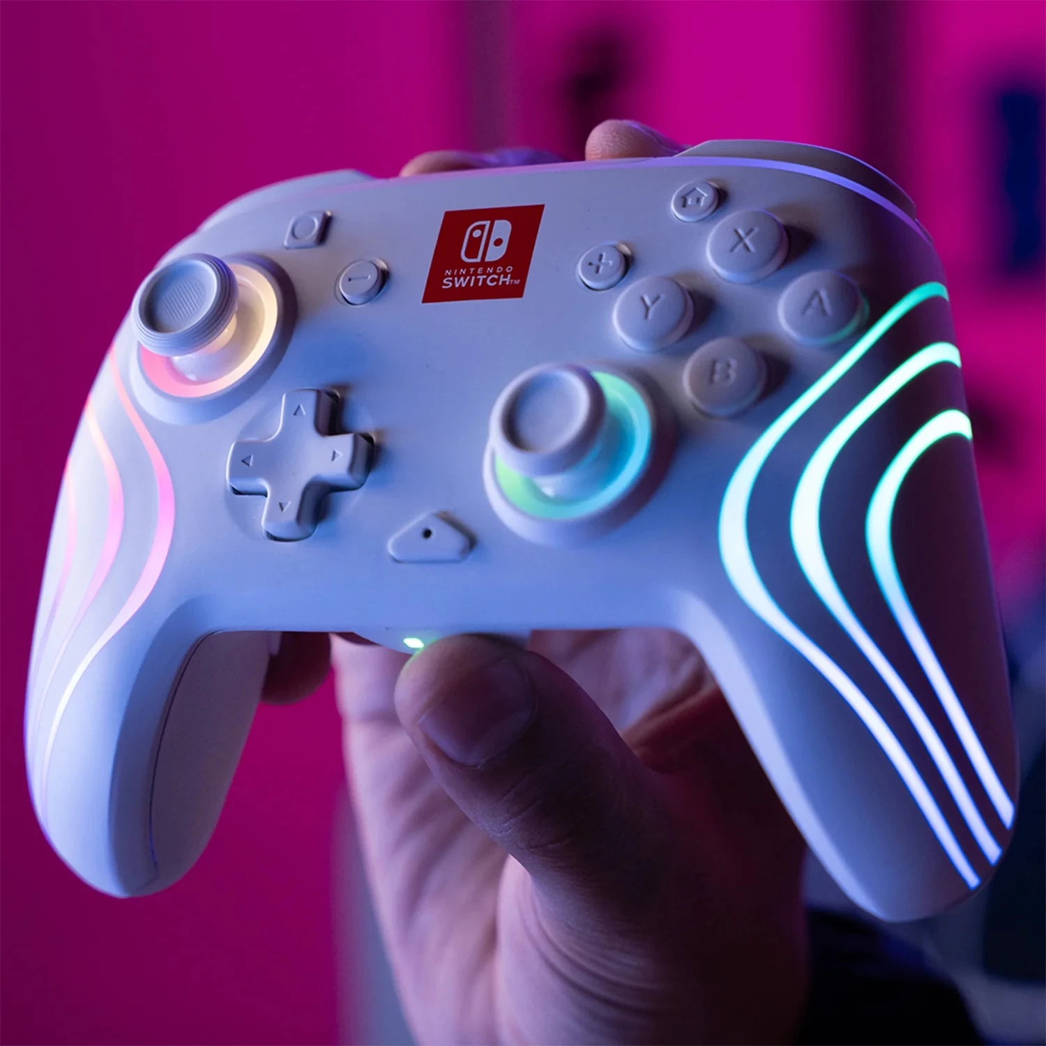 Kontroller wireless PDP Afterglow Wave për Nintendo Switch, RGB, bateri e rikarikueshme, i bardhë