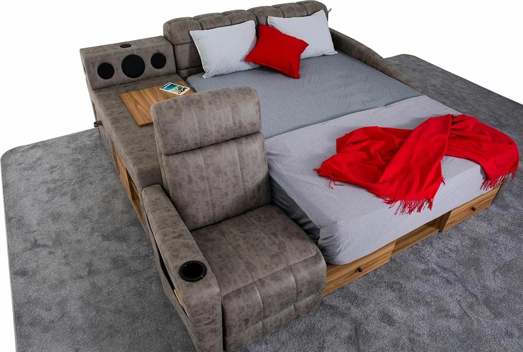 Krevat dopio me funksion masazhi, USB, audio, ngjyrë kafe, Skye Decor Whesley Smart