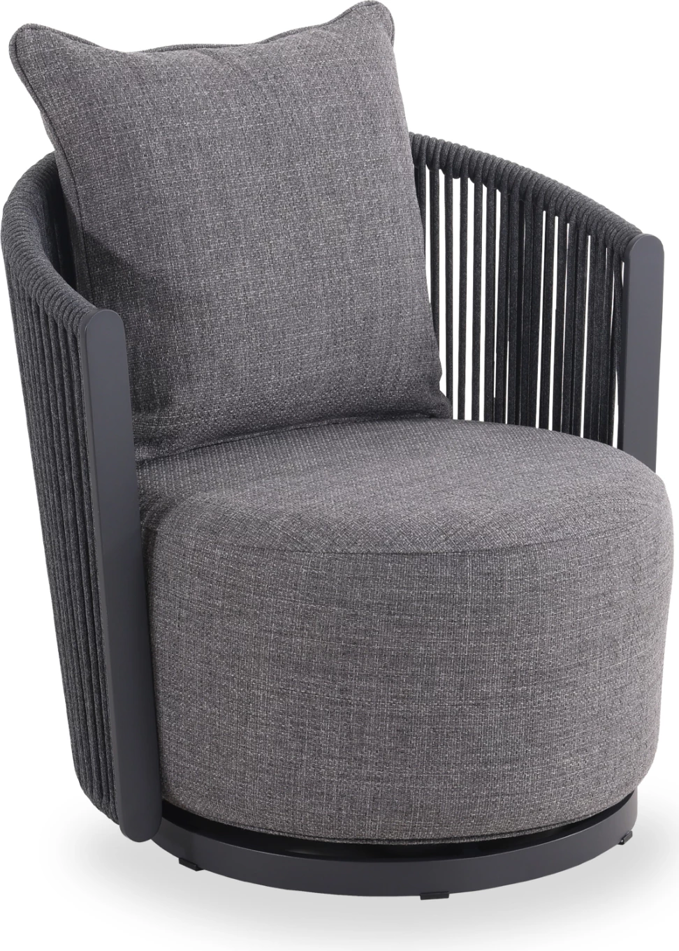 Karrige lounge rrotulluese Lorien, alumin i zi, litar, jastëkë, 76x74x72cm