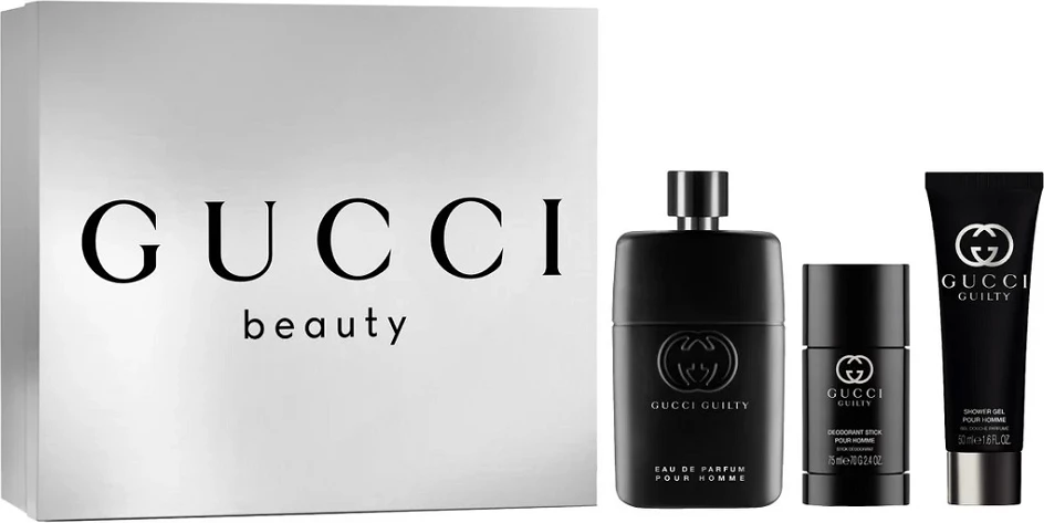 Set Eau de Parfum për meshkuj Gucci Guilty Pour Homme, 90ml + xhel dushi 50ml + deodorant stick 75ml