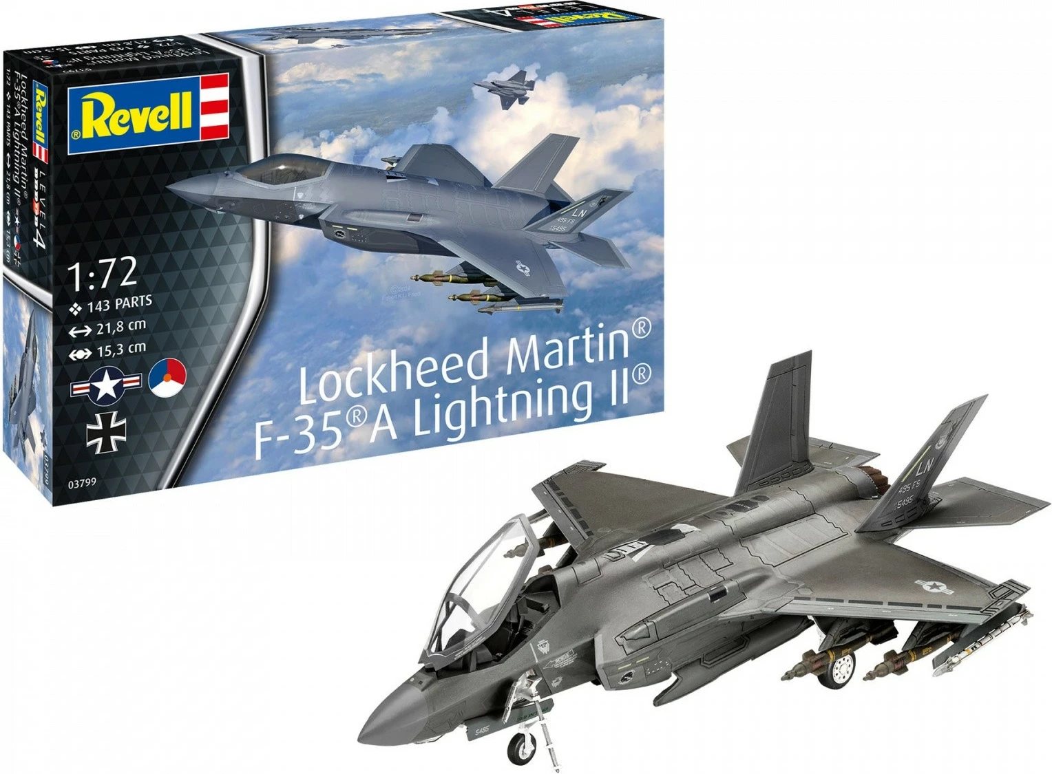 Model plastik aeroplani Revell Lockheed Martin F-35A Lightning II 1:72, 143 pjesë, Gri