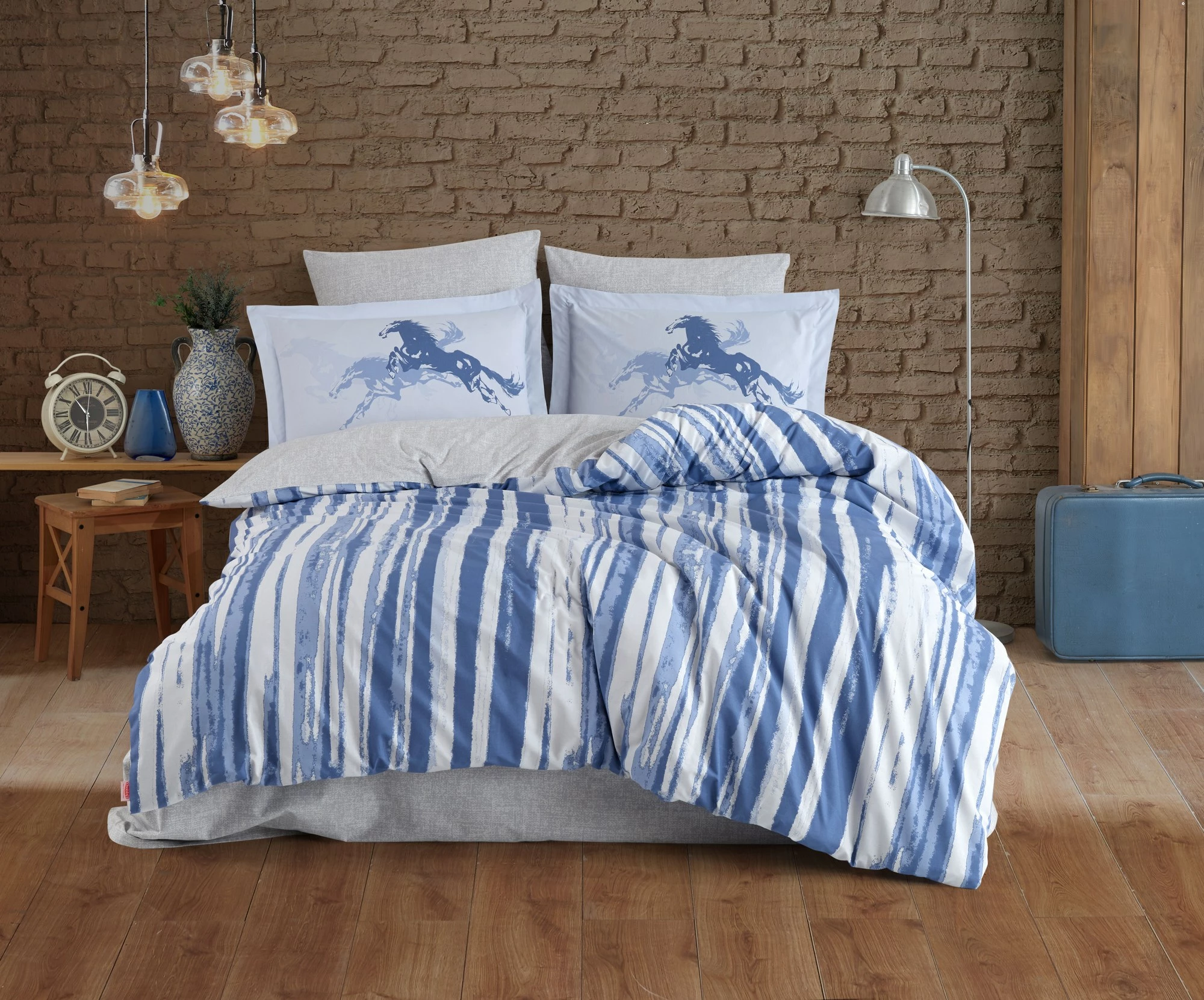 Set mbulesë për jorgan dopio, poplin, ngjyrë kaltër, L'essentiel, Cascade