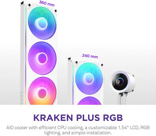 Ftohës lëngshëm AIO për CPU NZXT Kraken Plus V2 360 RGB Display RL-KR360-W2, 360mm, i bardhë
