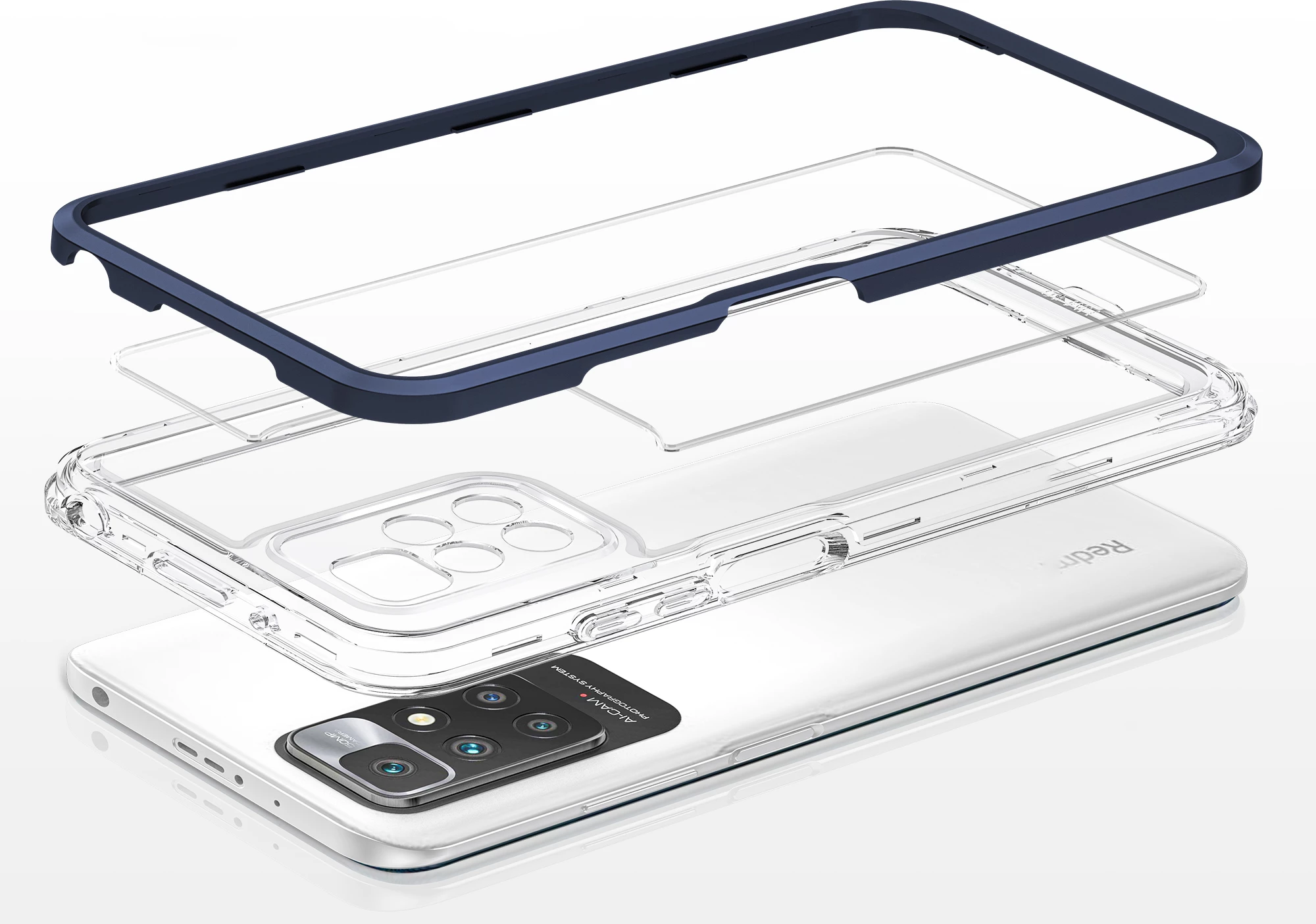 Mbështjellës Hurtel Hybrid Armor Clear 3 in 1 për Xiaomi Redmi 10, Kaltër/Transparent