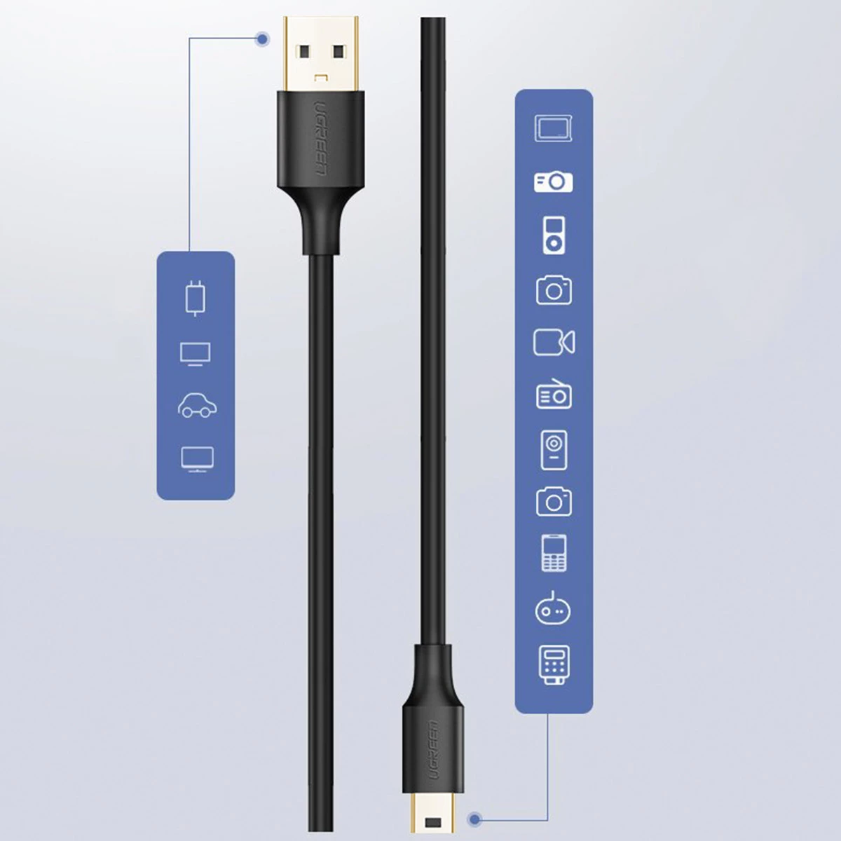 Kabllo USB në mini USB Ugreen US132 30472, 2 m, e zezë
