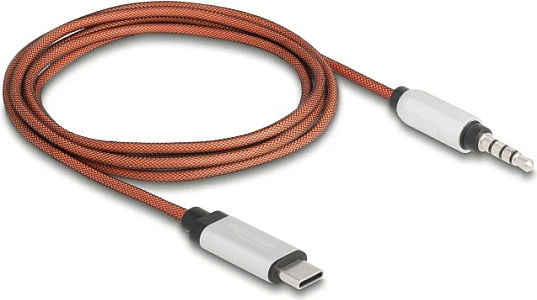 Kabl AUX DeLOCK USB-C në 3.5mm (4-pin) 1.2m, portokalli/argjend
