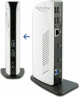 Docking station DeLOCK USB Dual HDMI, USB 3.2, LAN Gigabit, Audio 3.5 mm, e zezë/bardhë
