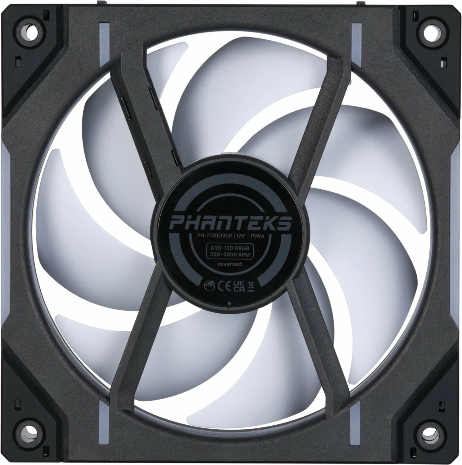 Ventilator PC Phanteks D30-120 PH-F120D30R_DRGB_PWM_BK01, 120mm, PWM 4-pin, D-RGB, 30mm, i zi/bardhë, 1 copë