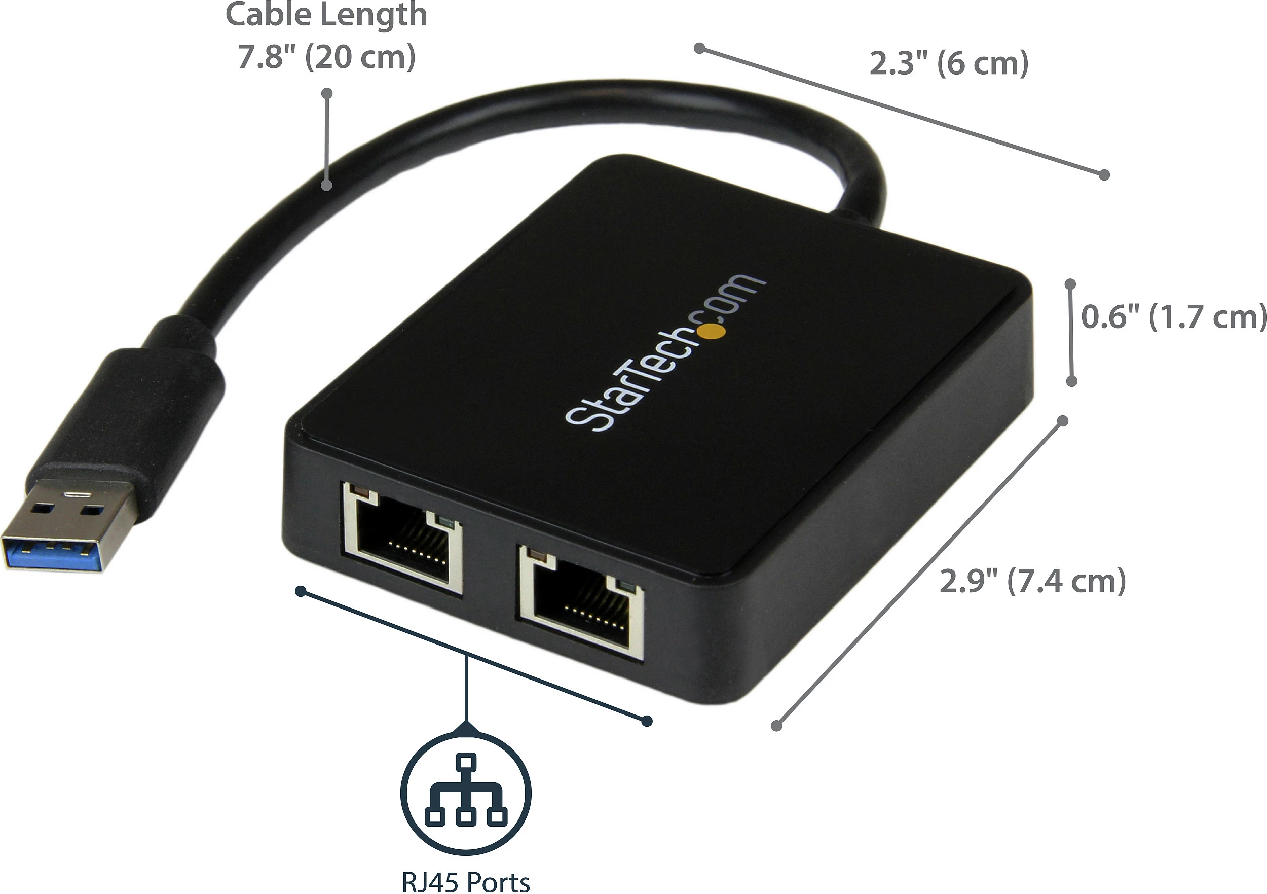 Adapter rrjeti StarTech USB 3.0 në 2x Gigabit Ethernet me port USB 3.0 pass-through, i zi