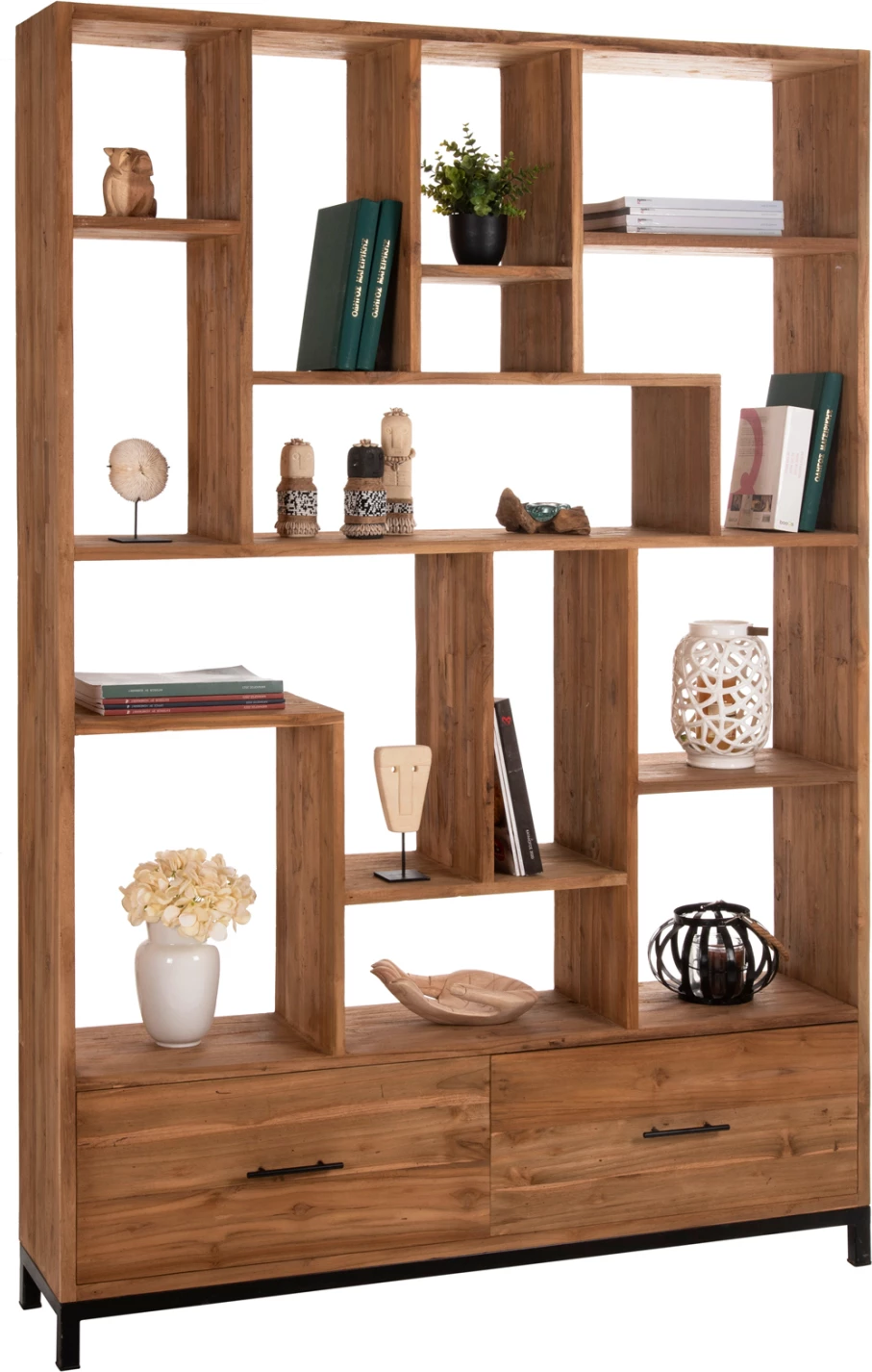 Bibliotekë ROMULUS, dru TEAK i ricikluar, 2 sirtarë, 140x30x210.5H cm