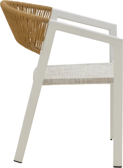 Karrige alumini Glisten e grumbullueshme, kornizë e bardhë-tekstilen ratan natyral 58x56x82cm