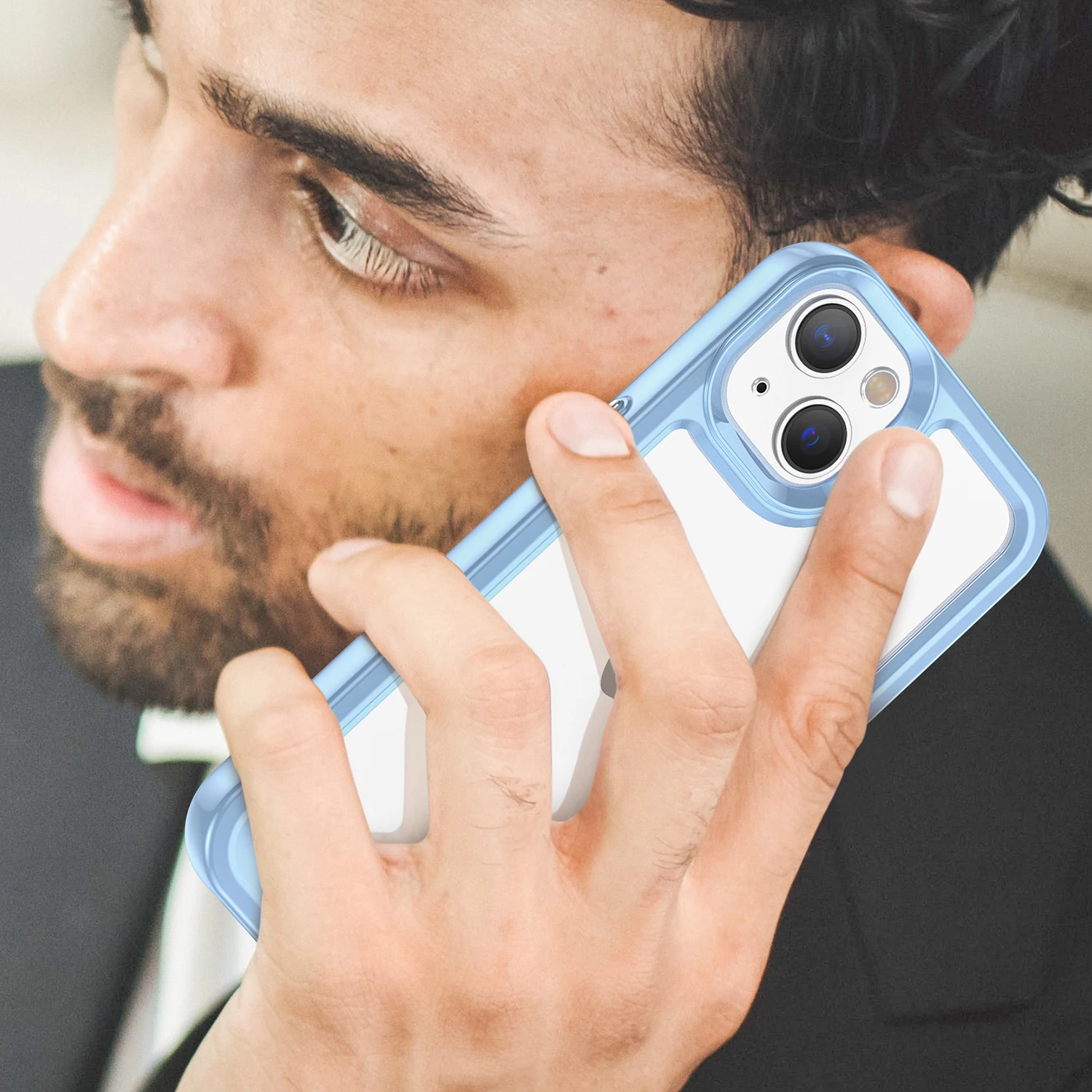 Mbështjellës Hurtel Outer Space Case për iPhone 14 Plus, hard cover me kornizë xheli, Blu