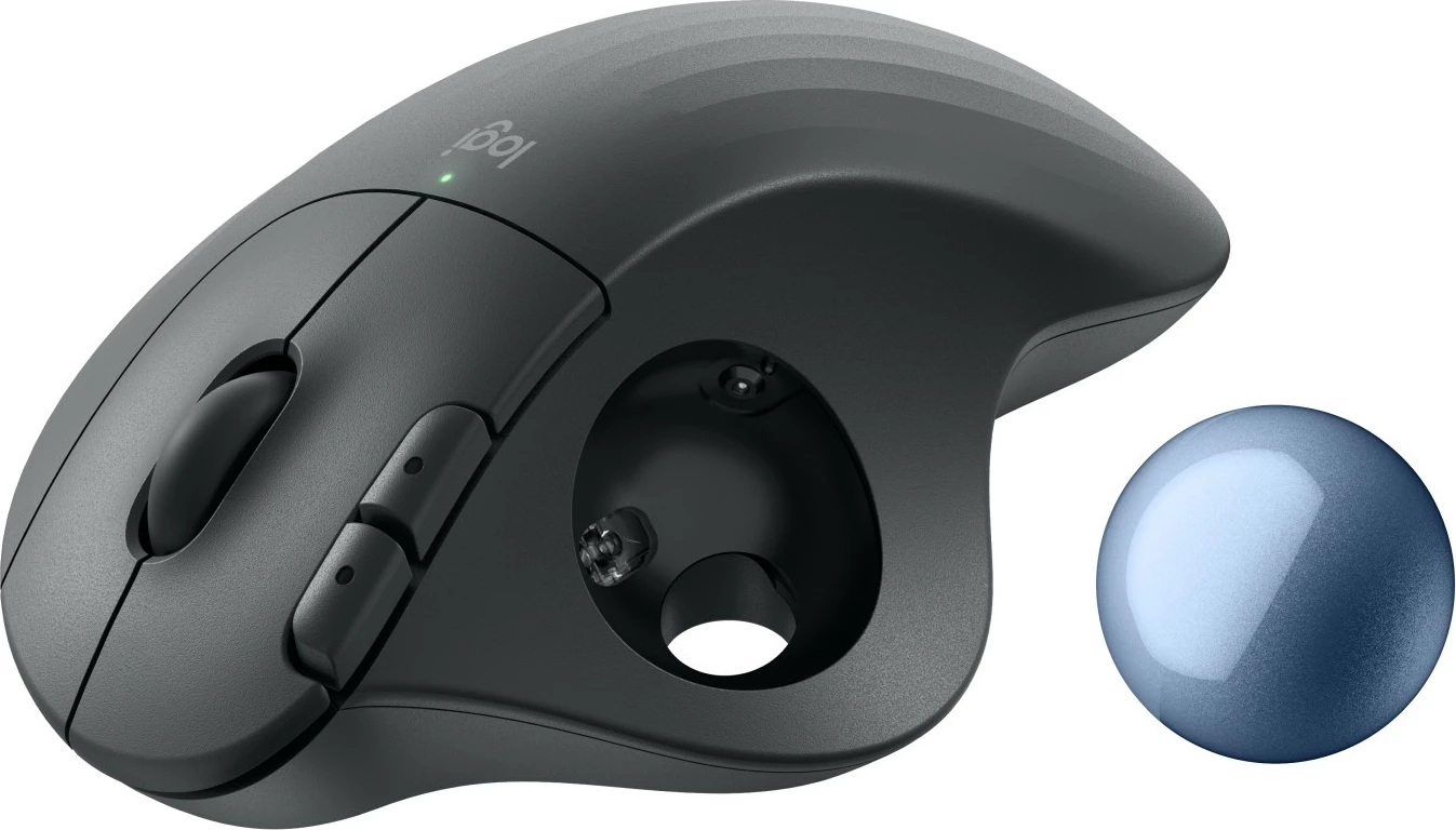 Maus Logitech ERGO M575S, Wireless Trackball, Graphite + Blue Ball