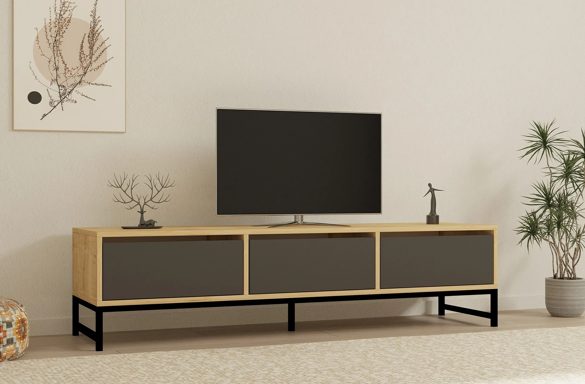 Komodë TV Hanah Home, ngjyrë sahra, 160x40x40cm
