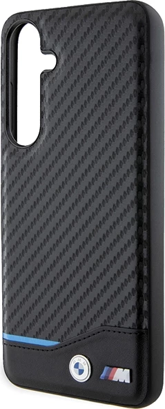 Mbështjellës celulari BMW BMHCS24M22NBCK Leather Carbon për Samsung Galaxy S24+ (S926), hardcase TPU/PC me lëkurë eko, i zi