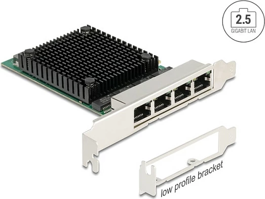 Kartelë rrjeti DeLOCK PCIe x4 RTL8125B, 4x RJ45, 2.5GbE, e brendshme, zi/gjelbër