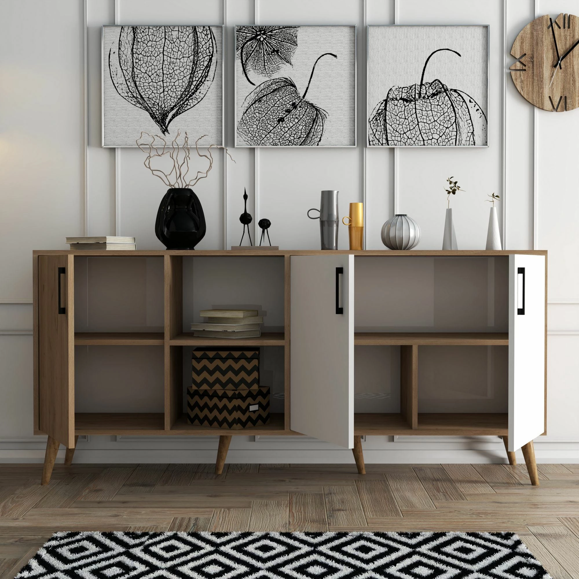 Konsol Exxen, ngjyrë lis dhe e bardhë, Hanah Home, 180x80x45 cm