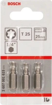 Set bita Torx Bosch T25, 3 copë, 25mm, çelik