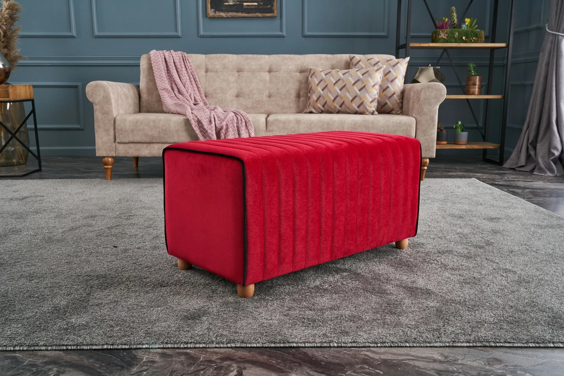 Puf Mabel, kadife e kuqe, Atelier del Sofa, 80x40x40cm