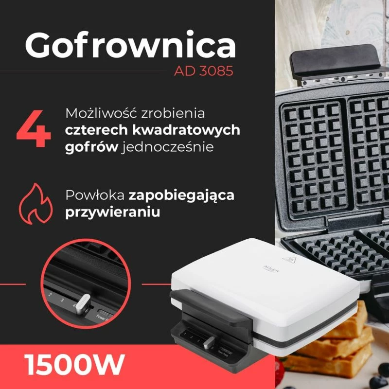 Aparat për waffle Adler AD 3085, bardhë/zi