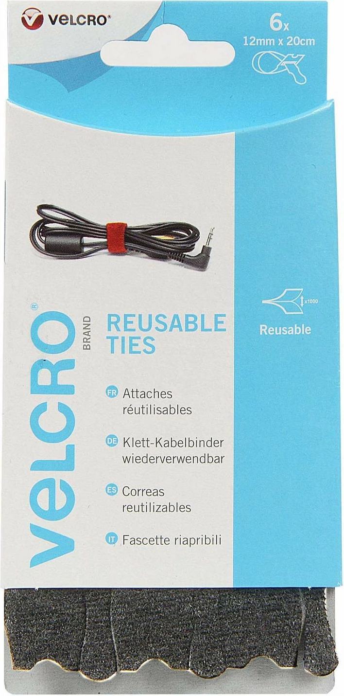 Lidhëse kabllosh me Velcro VELCRO VEL-EC60388 ONE-WRAP, 200mm x 12mm, 6 copë, e zezë